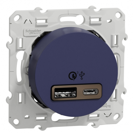 Prise USB double Odace Schneider Electric - Chargeur rapide - 3,4A - Cobalt