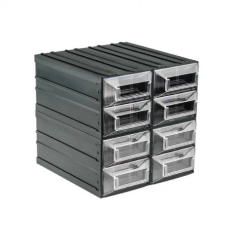 Unité de stockage 8 tiroirs RS Pro - Plastique - 208mm x 208mm x 222mm - Noir/ transparent