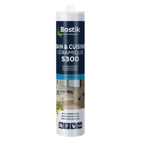 Mastic silicone S300 Bostik - Spécial sanitaire - 310 ml - Translucide