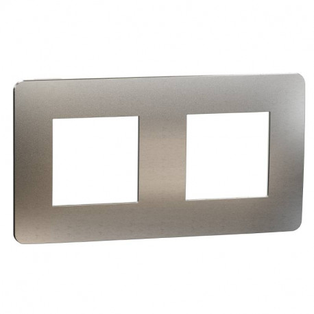 Plaque Unica Studio Metal N Schneider - Aluminium avec liseré blanc - 2x2 modules - 2 postes