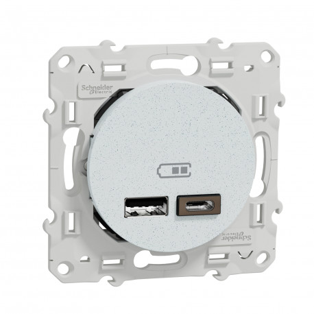Prise USB double Odace Schneider Electric - 5 Vcc - 2,4A - Type A+C - Blanc granité - Recyclé