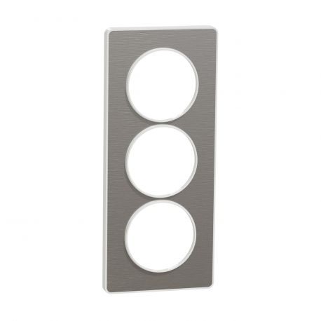 Plaque Odace Touch - Aluminium brossé avec liseré blanc - Triple verticale 57mm