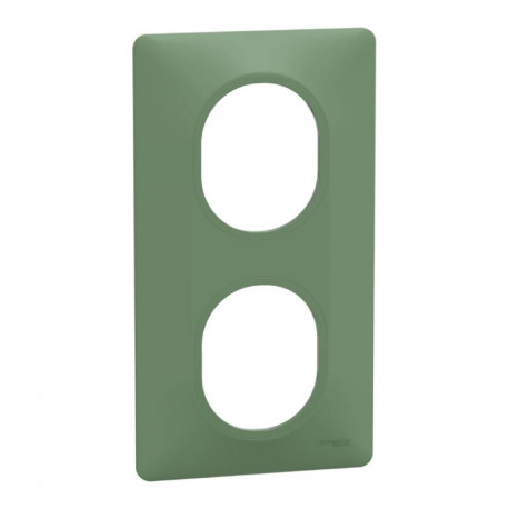 Plaque de finition Ovalis Schneider - 2 postes - Vertical - vert forêt