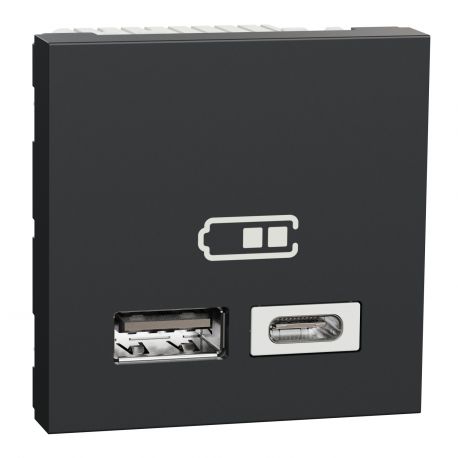 Prise d'alimentation USB Unica - Type A et C - 2 modules - Anthracite