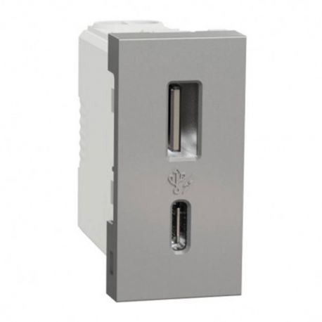 Prise double USB A+C Unica Schneider Electric - 1 module - 12W - Aluminium