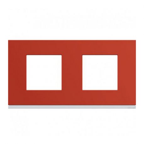 Plaque Hager Gallery - Horizontale - 2 postes - Rouge églantine - Entraxe 71mm