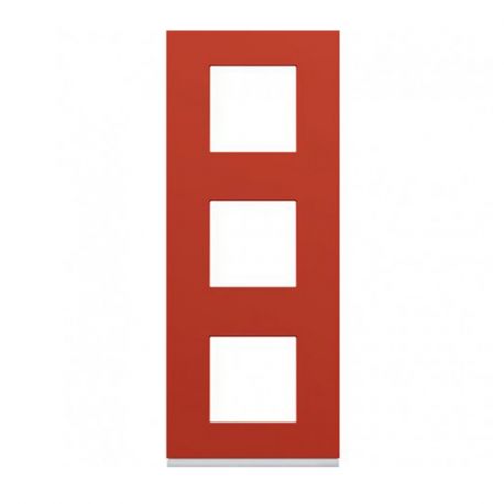 Plaque Hager Gallery - Verticale - 3 postes - Rouge églantine - Entraxe 57mm
