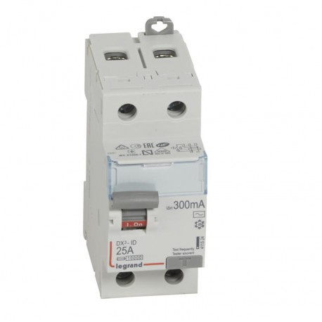 Interrupteur différentiel - 25A - 300mA - Type AC - 230V - Vis/vis - Haut/bas