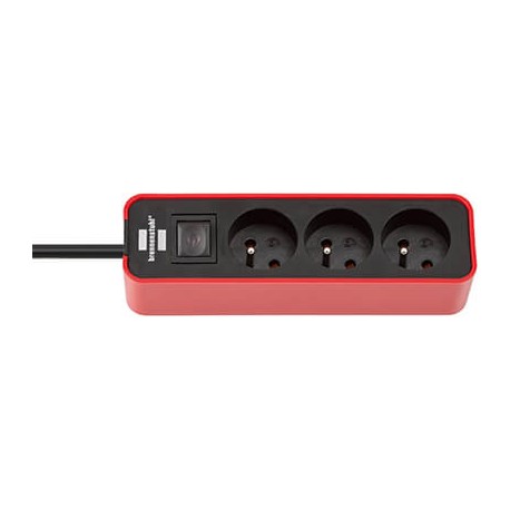 Multiprise Ecolor - 3 prises - Câble 1,5m H05VV-F 3G1,0 - Noir/Rouge