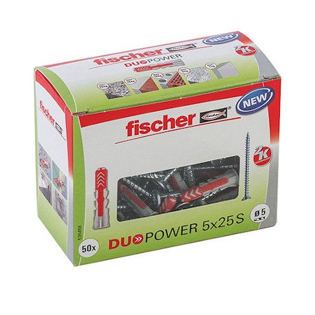 Boîte de 50 chevilles bi-matière - DUOPOWER 5x25 S - Avec vis - Boite à fenêtre