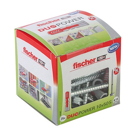 Boîte de 25 chevilles bi-matière - DUOPOWER 10x50 S - Avec vis - Boite à fenêtre