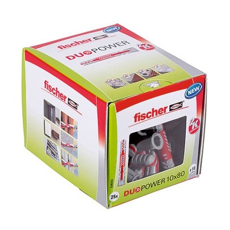 Boîte de 25 chevilles bi-matière - DUOPOWER 10x80 - Sans vis - Boite à fenêtre