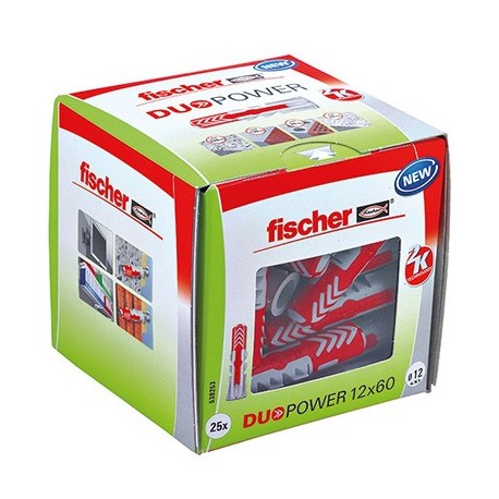 Boîte de 25 chevilles bi-matière - DUOPOWER - 12x60 - Sans vis - Boite à fenêtre