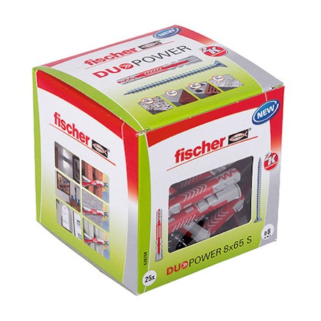 Boîte de 25 chevilles bi-matière - DUOPOWER - 8x65 S - Avec vis - Boite à fenêtre