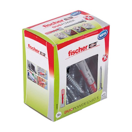 Boîte de 10 chevilles bi-matière - DUOPOWER 12x60 S - Avec vis - Boite à fenêtre