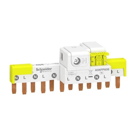 Peigne avec connecteurs intégrés - Raccordement horizontal Acti9 - 63A - 1P+N - 6 modules de 18mm