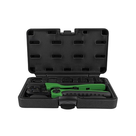 Coffret pince à sertir à cliquets - 0,5 à 16 mm2 - Livré avec 4 matrices - Vert/noir