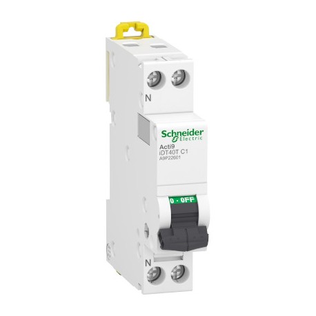 Disjoncteur 1A - iDT40T Acti9 - 6kA - Courbe C - 1P+N