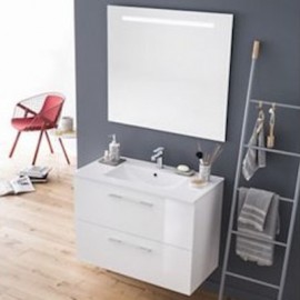 Meuble de salle de bain Media - 2 tiroirs - 80cm - Laqué blanc brillant