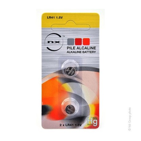 Lot de 2 piles boutons alcalines - LR41 - 0% de mercure - 1,5V - 36 mAh