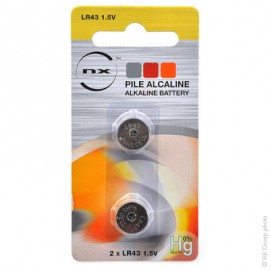 Lot de 2 piles boutons alcalines - LR43 - 0% de mercure - 1,5V - 110 mAh