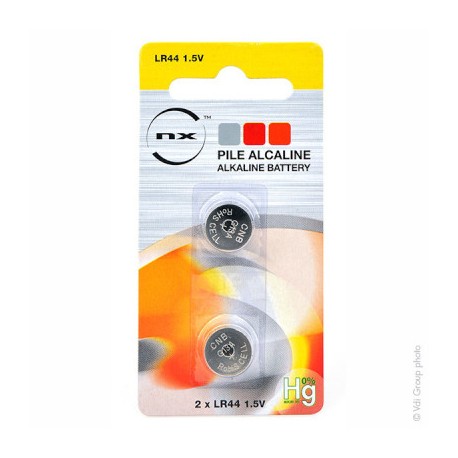 Lot de 2 piles boutons alcalines - LR44 - 0% de mercure - 1,5V - 145 mAh