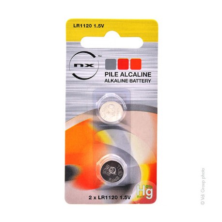 Lot de 2 piles boutons alcalines - LR1120 - 0% de mercure - 1,5V - 42 mAh