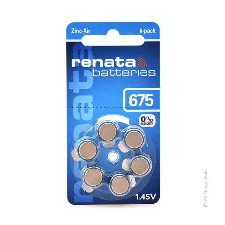 Lot de 6 piles auditives - 675A - 1,45V - 660 mAh - 0% mercure