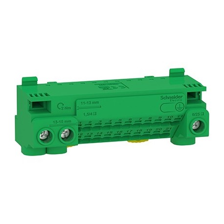 Bornier de terre Resi9 - 24 départs - 63A - Auto : 21x1,5² à 4²