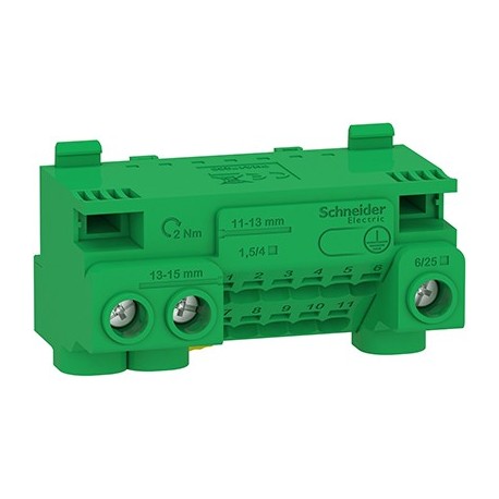 Bornier de terre Resi9 - 14 départs - 63A - Auto : 11x1,5² à 4²