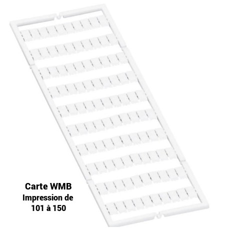 Lot de 5 cartes de repérage WMB - Étiquette 5mm - Impression 101 à 150 - Blanc