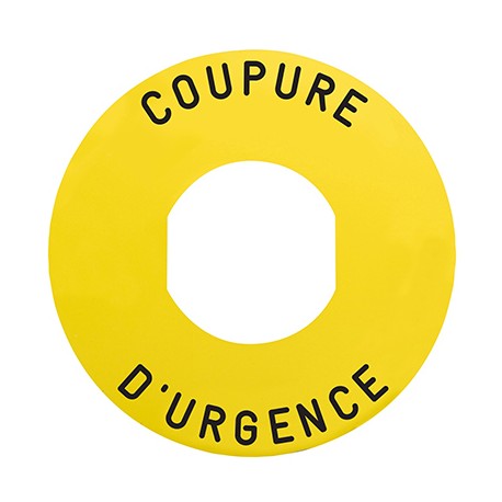 Etiquette circulaire jaune Harmony - Coupure d'urgence - plate - Ø60