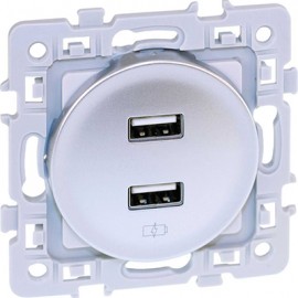 Prise chargeur double USB femelle Square - 5,5V - Silver 