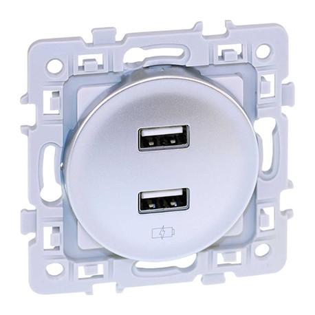 Prise chargeur double USB femelle Square - 5,5V - Silver 