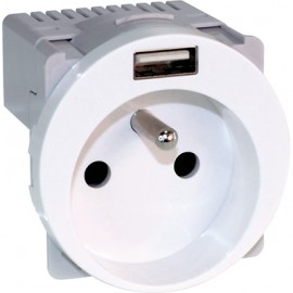 Prise de courant 2P+T 16A et USB 2,1A Comète - 1 poste - Blanc
