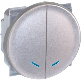 Double poussoir lumineux Comète 1 poste - 10AX - Silver