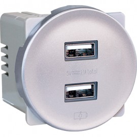 Prise chargeur double USB femelle Comète - 5,5V DC - Silver