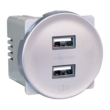 Prise chargeur double USB femelle Comète - 5,5V DC - Silver