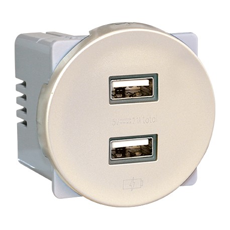 Prise chargeur double USB femelle Comète - 5,5V DC - Titane