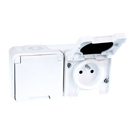 Double prise horizontale 2P+T Oxxo - 1 poste - 16A - 250V - IP55 - Blanc