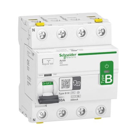 Interrupteur différentiel 80A Acti9 iID - Type B-SI - 4 pôles - Temporisation instantanée