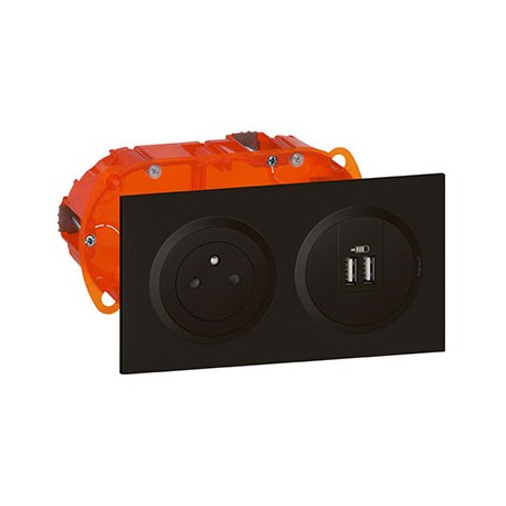 Kit prise de courant Surface et module de 2 USB Dooxie - Type A - 2,4A - Noir