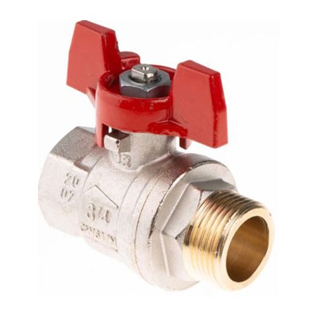 Robinet à boisseau sphérique RS PRO - Haute pression - BSPP 3/4" - Laiton - Poignée Rouge 2 voies
