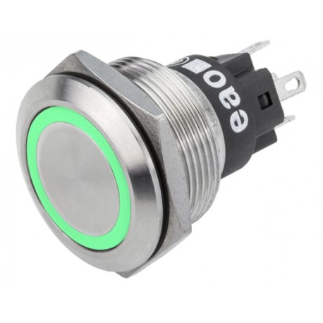 Bouton poussoir lumineux RS Pro - LED Vert - Unipolaire à 2 directions - 3 A - Argent