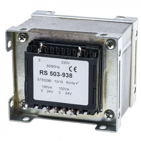 Transformateur à montage sur châssis RS Pro 200VA - Primaire 230Vca - Secondaire 24Vca - 2 sorties