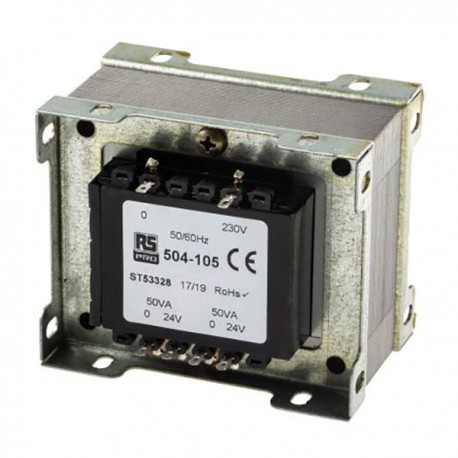 Transformateur à montage sur châssis RS Pro 100VA - Primaire 230Vca - Secondaire 24Vca - 2 sorties
