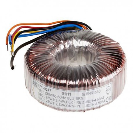 Transformateur torique RS Pro 225VA - Primaire 230Vca - Secondaire 2x25Vca - 2 sorties