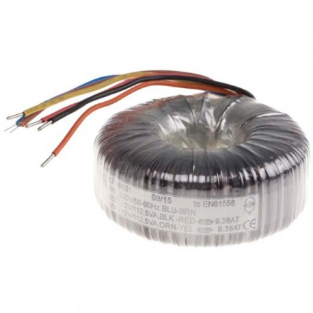 Transformateur torique RS Pro 225VA - Primaire 230Vca - Secondaire 2x12Vca - 2 sorties