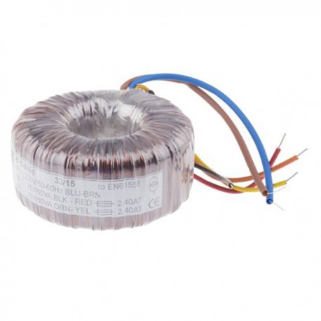 Transformateur torique RS Pro 120VA - Primaire 230Vca - Secondaire 2x25Vca - 2 sorties
