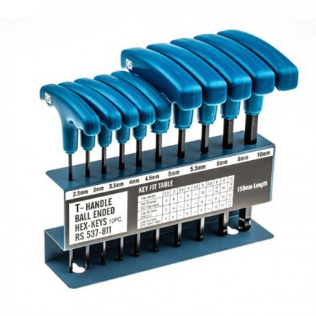 Jeu de clés Allen en T RS Pro - 2.5mm - Métrique - Tête Sphérique - 10 pièces